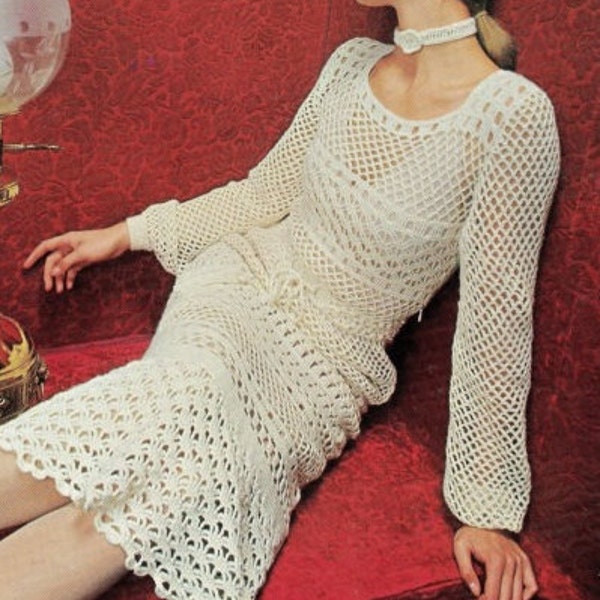 Gehaakte jurk patroon Vintage jaren '70 gehaakte trouwjurk patroon gehaakte opengewerkte jurk patroon gehaakte midi-jurk mini-jurk