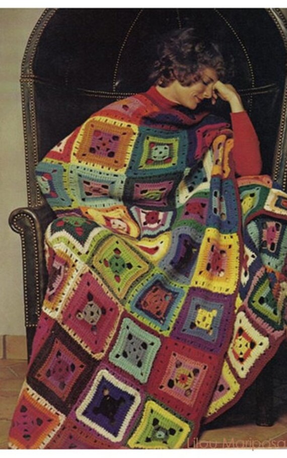 Crochet BLANKET Pattern Vintage 70s Crochet Granny Square