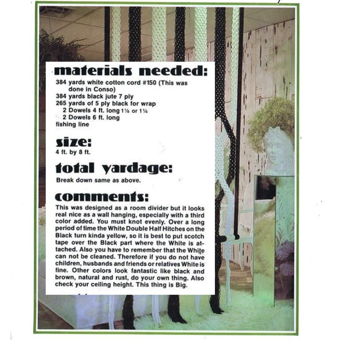 MACRAME PATTERN Vintage 70s Macrame Room Divider Macrame Wall Etsy