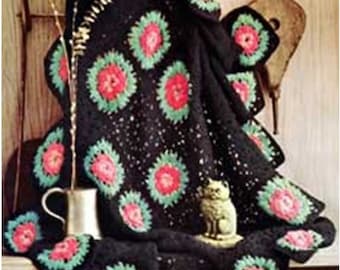 Crochet Pattern Vintage 70s Crochet Afghan roses- Crochet Blanket Pattern Crochet Granny Blanket Crochet Motif Blanket Pattern