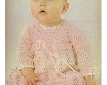 Crochet Baby Dress Pattern Vintage 70s Baby Girl Dress Long Sleeves Pattern Instant Download