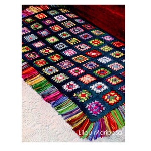 Crochet RUG Pattern Vintage 70s Stained Glass Window Crochet Afghan Crochet Throw Granny Blanket Pattern