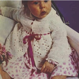 Crochet Baby JACKET Pattern Vintage 70s Girl Crochet Baby Matinee Jacket Pattern Crochet Baby Sweater Pattern image 1