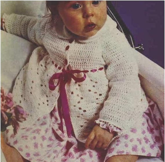 Crochet Baby JACKET Pattern Vintage 70s Girl Crochet Baby Matinee Jacket Pattern Crochet Baby Sweater Pattern