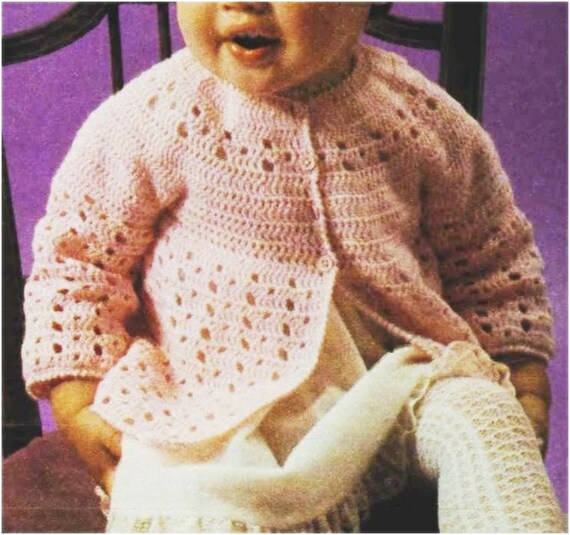 Crochet Baby JACKET Pattern Vintage 70s Girl Crochet Baby Matinee