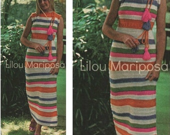 Patron pdf de tejido en crochet vestido maxi retro 70s