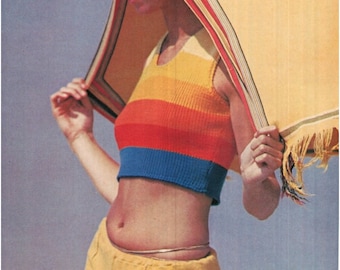 Knitting Pattern Vintage 70s Knitting Midriff Rainbow Top Pattern-Knitting Top Pattern-Bohemian Clothing-INSTANT DOWNLOAD