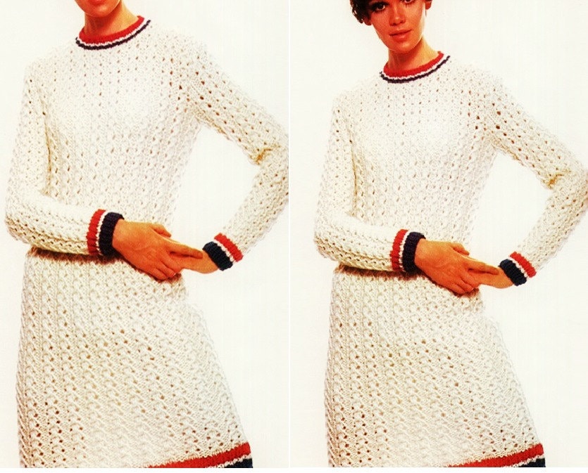 ワンピース 70s Loose Cotton Knit Dress Vintage L 70s Knit Dress Zig Zag Chevron Collared Green