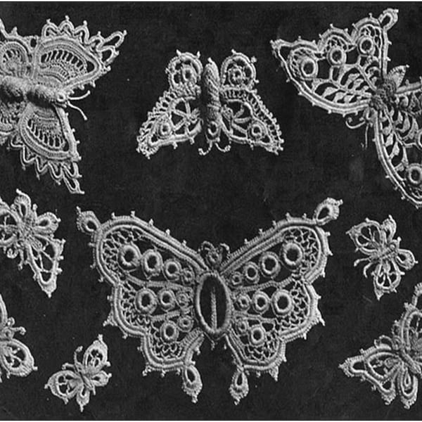 Crochet Butterfly Pattern Vintage year 1913 Ornament Crochet Butterflies Iris Crochet Pattern Butterflies Applique Pattern-9 PATTERNS