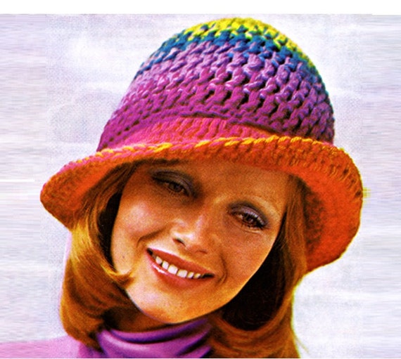 Crochet HAT Pattern Vintage 70s Crocheted Hat Pattern Crochet Cap Pattern Crochet Rainbow Hat