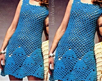 CROCHET DRESS PATTERN Vintage 70s Seashell Shift Retro Dress Pattern Boho Crochet Pattern Bohemian Clothing Instant Download