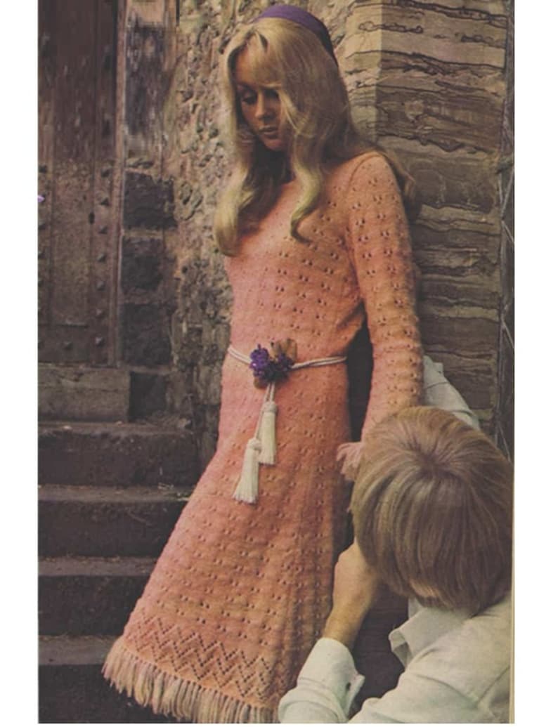 Knitting Dress Pattern Vintage 70s knitted Boho Dress Etsy
