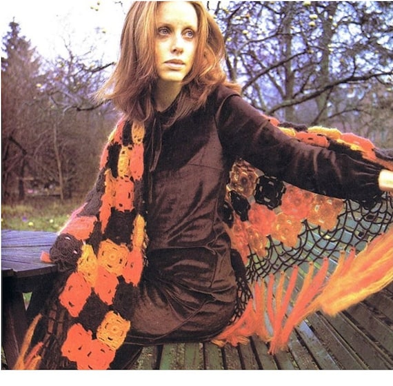 CROCHET SHAWL PATTERN Vintage 70s Crochet Poncho Sweater Boho