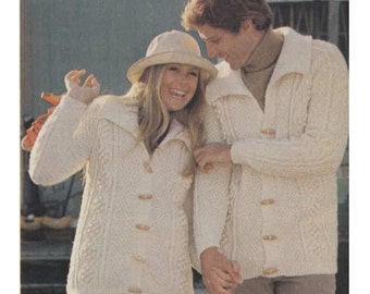 Knitting SWEATER Patterns Vintage 70s Knit Cardigan Pattern Aran Sweaters for you and your men-Instant Download