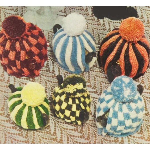 Tricoter TEA COSY Patterns Tricoté TEACOSIES Pattern vintage 70s Tea Cosies Pattern Kitchen Decor Pot Cover Pattern-2 patterns
