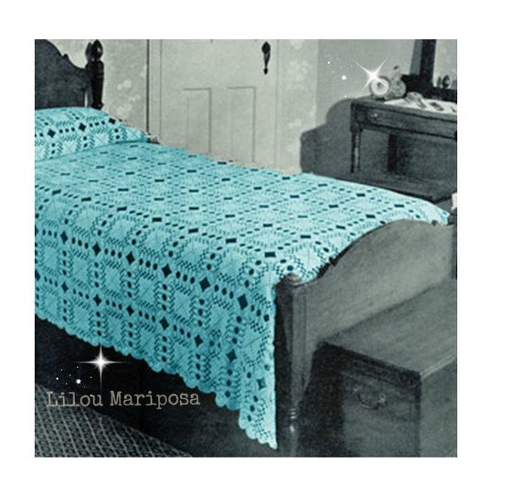 Vintage Crochet MOTIF BLOCK Bedspread Cockle Pattern