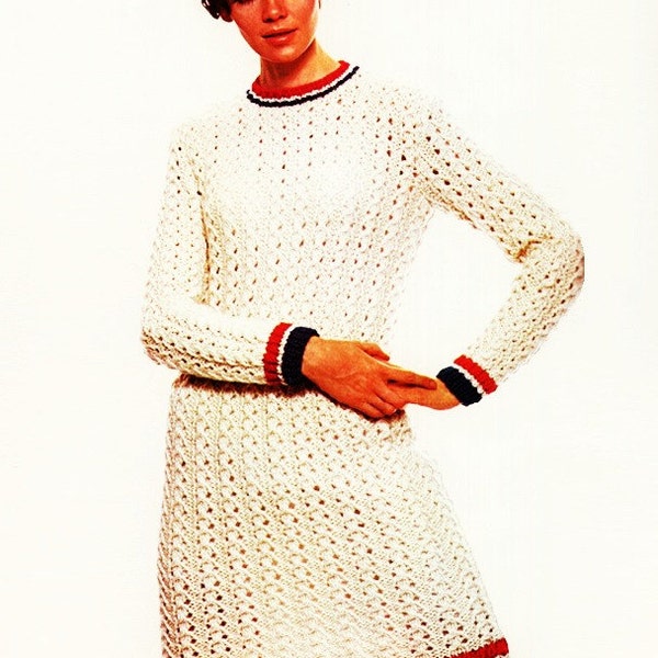 SWEATER DRESS Pattern Vintage 70s Long Sleeve Dress Pattern Knitting Pattern Knit Dress Knit Sweater Crochet Pattern Vogue Dress Pattern