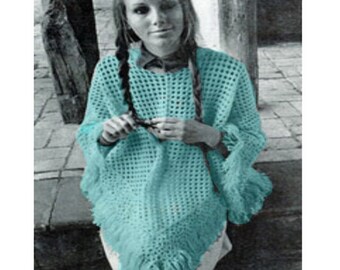 Crochet PONCHO Pattern Vintage 70s CROCHET SHAWL Pattern Bohemian Clothing dyi