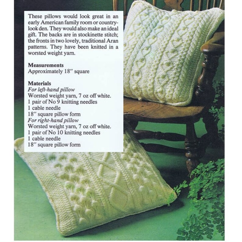 Pillow Pattern Vintage Cushion Cover Pattern Pillow Case Pattern Home Decor Knitting Pattern Aran Cushion Patterns Aran Pillows Pattern image 4