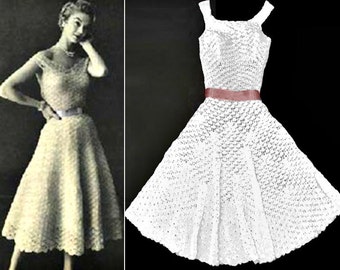 HÄKELN KLEID MUSTER Vintage 50er Jahre Rockability Shell Kleid Häkelmuster Organdy Kleid Boho Kleidung Häkelanleitung