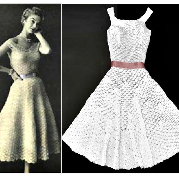 CROCHET DRESS PATTERN Vintage 50s Crochet Rockability Shell Dress Pattern Crochet Organdy Dress Bohemian Clothing instant download