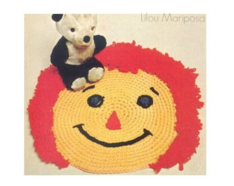 Vintage Crochet Pattern -Happy Face Rug- Kids Mat-Scatter Area Rug-Floor Rug-Crochet Rug-Door Mat-Boho Home Decor pdf- Vtg DIY