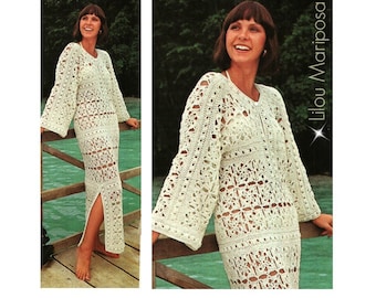 Crochet DRESS Pattern Vintage 70s Crochet Caftan Dress Crochet Maxi Dress Boho Dress Bikini Cover Dress Pattern