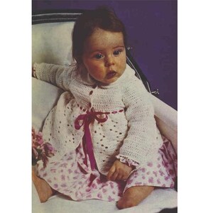 Crochet Baby JACKET Pattern Vintage 70s Girl Crochet Baby Matinee Jacket Pattern Crochet Baby Sweater Pattern image 3