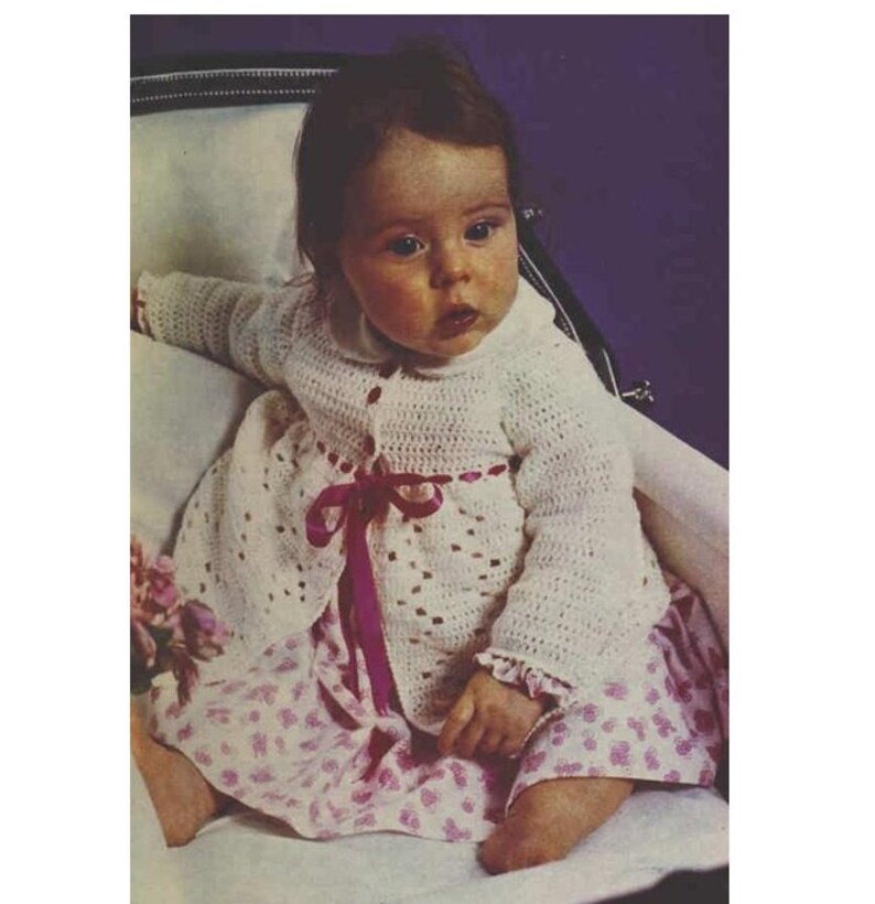 Crochet Baby JACKET Pattern Vintage 70s Girl Crochet Baby Matinee Jacket Pattern Crochet Baby Sweater Pattern image 3