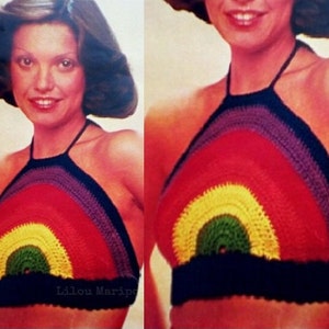 Crochet Halter Top Pattern Crochet Summer Top Pattern Crochet Bikini Top Pattern Vintage 70s Crochet Rainbow Top Halter Pattern image 1