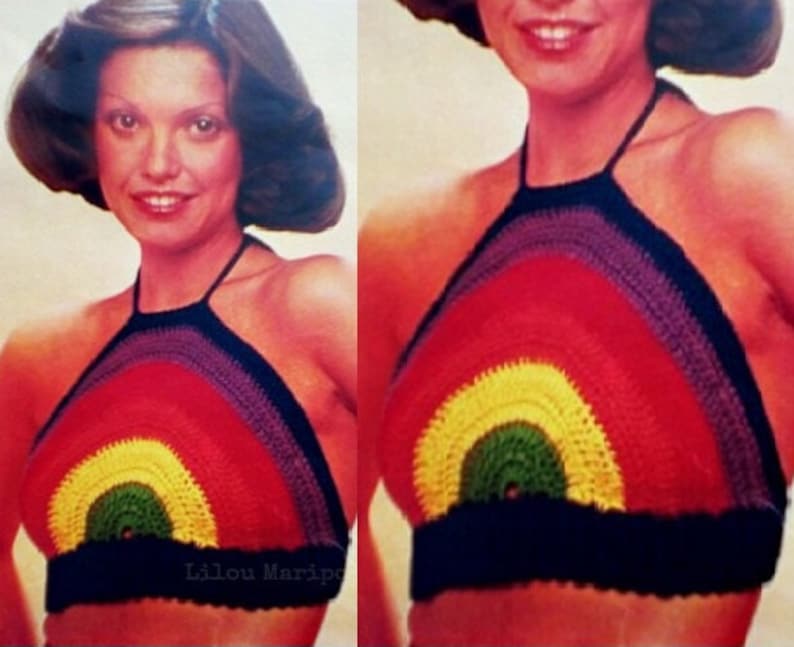 Crochet Halter Top Pattern Crochet Summer Top Pattern Crochet Bikini Top Pattern Vintage 70s Crochet Rainbow Top Halter Pattern image 1