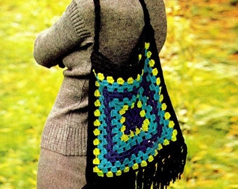 Patron pdf de tejido 70s  en crochet la bolsa de crochet de los anos 1970, bolsa hippie