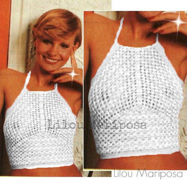 CROCHET TOP PATTERN Vintage 70s Crochet Halter Top Pattern Bohemian Clothing Granny Halter Crochet Bikini Top Pattern Instant Download