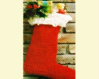 CROCHET STOCKING PATTERN Crochet Christmas Stocking Pattern Vintage 70s Santa Stocking Pattern Loopy Trim Stocking Crochet Pattern