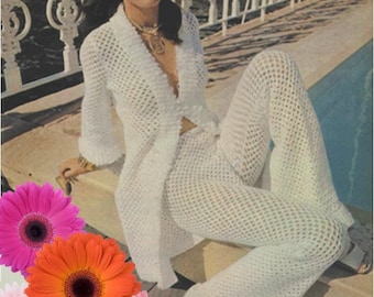 Vintage Crochet Pattern-70s Crochet Top Pattern and Crochet Pants Pattern- Bohemian Clothing-Pantsuit Pattern-INSTANT DOWNLOAD