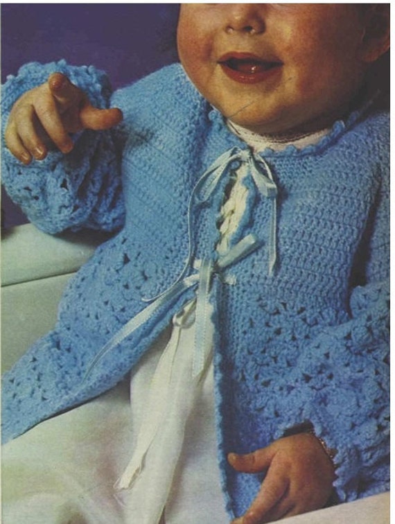 Crochet Baby JACKET Pattern Vintage 70s Girl Crochet Baby Matinee Jacket Pattern Crochet Baby Sweater Pattern