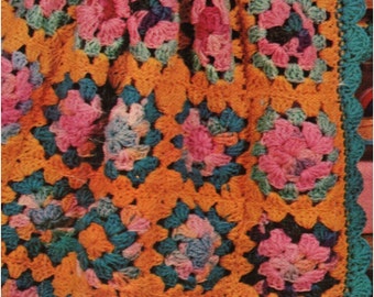 Crochet Granny Square Blanket Pattern Vintage 70s