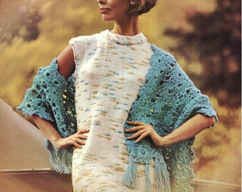 Crochet SHAWL Pattern Vintage 70s Crochet Fringed Poncho Pattern Crochet Stole Pattern