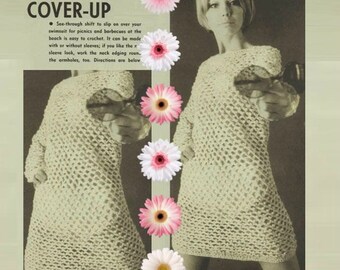 CROCHET DRESS PATTERN vintage 70s Crochet Bikini Cover Up Dress Pattern Crochet Open Mesh Dress Pattern Boho Vêtements Téléchargement immédiat