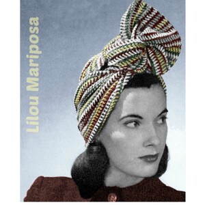 Crochet Striped Turban Pattern Vintage 40s Crochet Headband Pattern Hair Net Pattern Crochet Head Wrap Pattern image 2