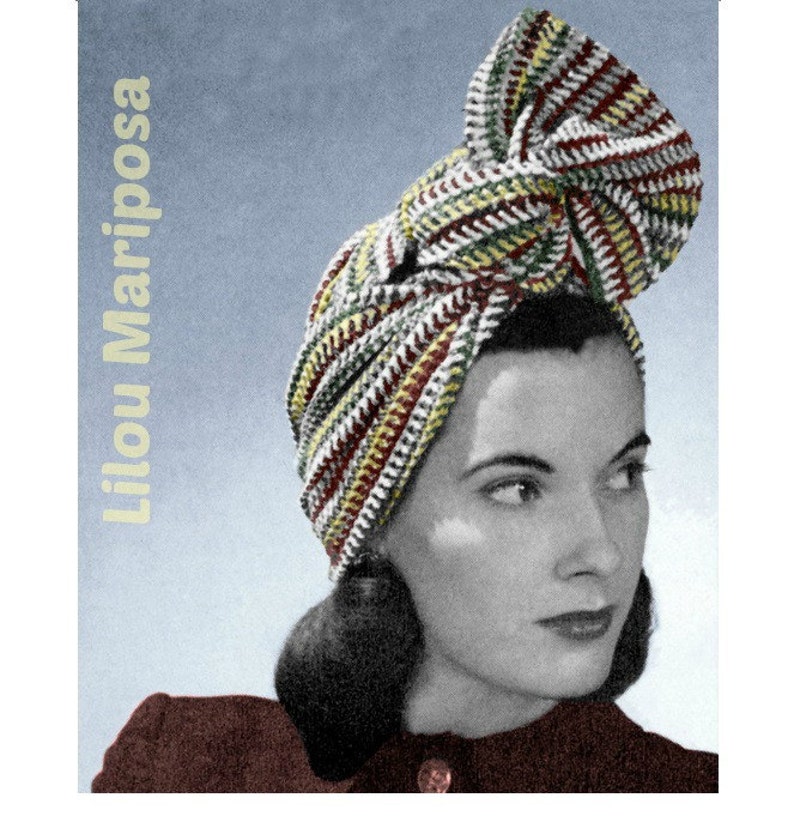 Crochet Striped Turban Pattern Vintage 40s Crochet Headband Pattern Hair Net Pattern Crochet Head Wrap Pattern image 2