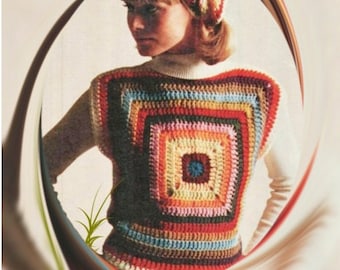 Crochet TOP Pattern Vintage 70s Granny Square Top Pattern Crochet Sweater Pattern Crochet Blouse Pattern