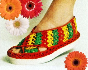 CROCHET SLIPPERS PATTERN Vintage 70s Crochet Sandals Pattern Crochet Beach Shoe Crochet Flip Flop Pattern