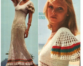 CROCHET DRESS PATTERN Vintage 70s Crochet Maxi Dress Crochet Panties Pattern Crochet undies pattern Crochet long dress boho dress maxi dress