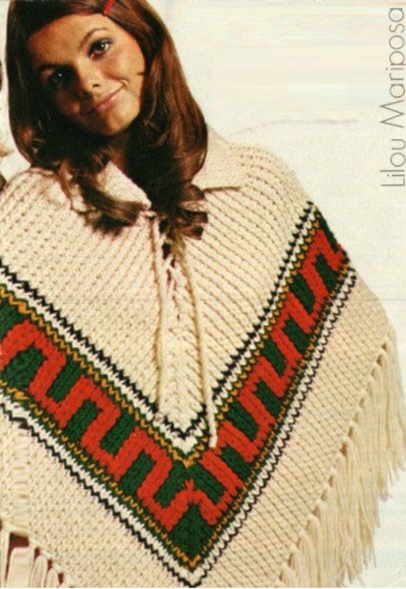 PONCHO Pattern Vintage 70s Peruvian Poncho Pattern Shawl Pattern