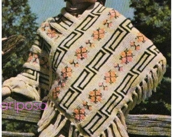 PONCHO Pattern Vintage 70s Aztec Poncho Pattern Bag Pattern Shawl Pattern Wrap Pattern Blanket Pattern Knitting Pattern