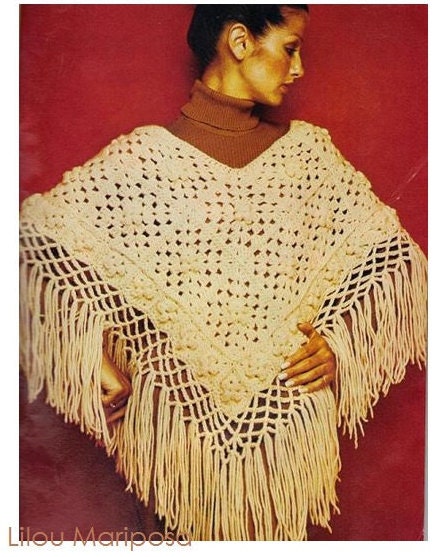 CROCHET SHAWL PATTERN Vintage 70s Crochet Poncho Pattern Bohemian Clothing Crochet Wrap Pattern Crochet Tribal Poncho Pattern