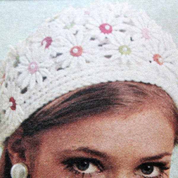 Crochet HAT Pattern Vintage 60s Crochet Cap Pattern Daisy Cap Crochet Hat and Pearls Crochet Instant Download