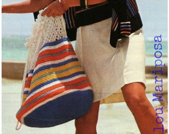 Crochet Bag Pattern Vintage-70s Multicolored Beach Bag-Grocery Bag-Mesh Purse-Handbag Beach Bag- Carrybag- pdf file-Digital Pattern Vtg DIY
