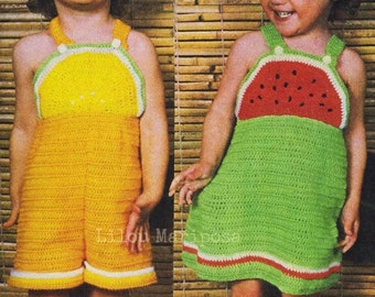 Crochet DRESS Pattern Vintage 70s Baby Girl Dress Pattern Crochet Toddler Dress Pattern INSTANT DOWNLOAD Crochet Fruit Dress-2 Patterns
